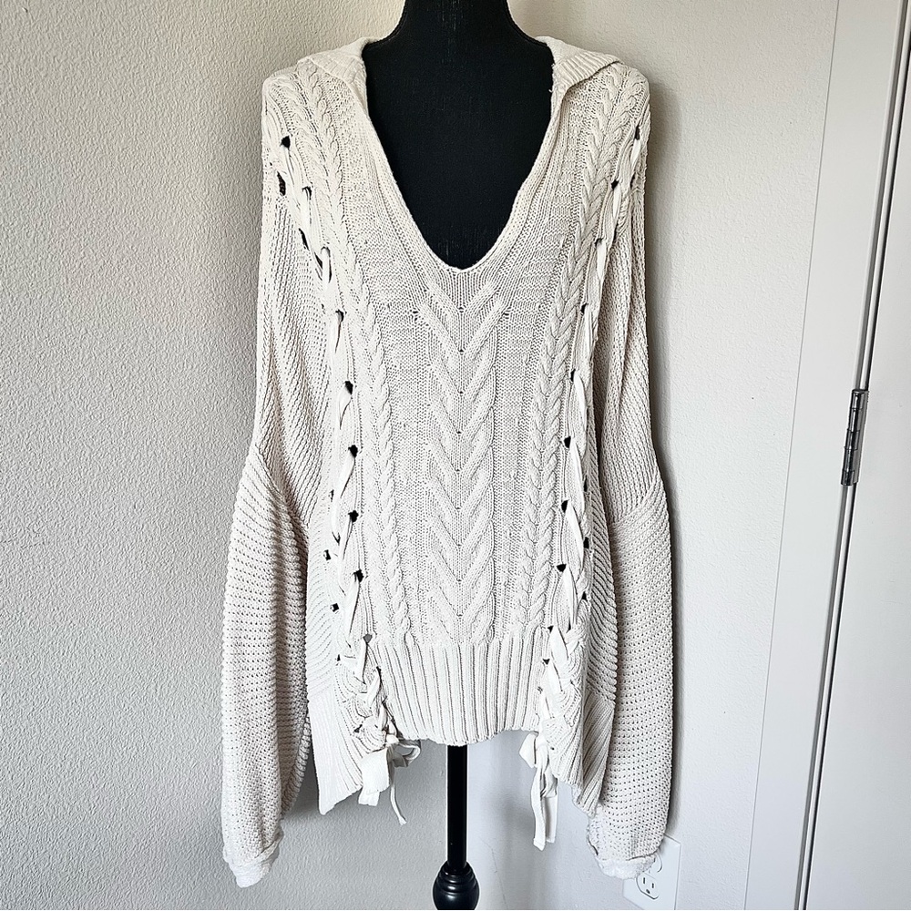 RARE EXC • Free People Corset Lace-Up Oversized Sweater •